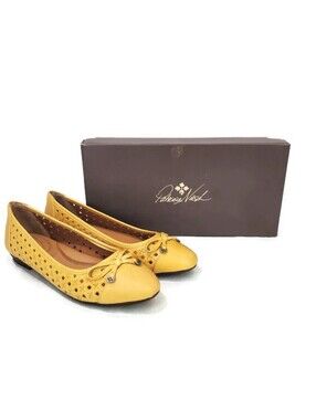 New Patricia Nash Bettina Ballet Flats Ochre Mustard Yellow Leather Woven